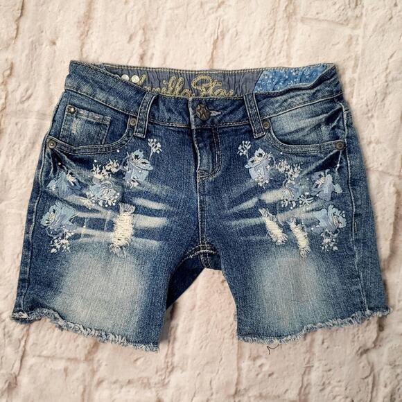 Vanilla Star Embroidered Jeans Shorts Cut-off - Picture 2 of 5